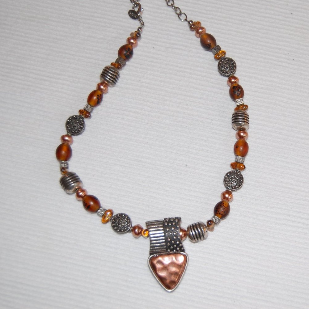 CHICO'S Copper/ Bronze/Silver Tones Choker Necklace 9" Long